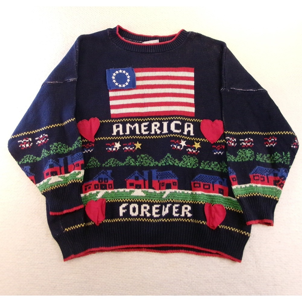 Sweater Loft Woman XL Sweater Navy Americana Flag, America‎ Forever Made in USA